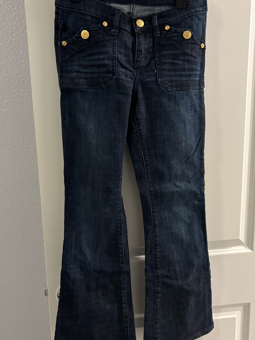 Rock & Republic Dark Wash Flared Jeans with Gold Hardware
